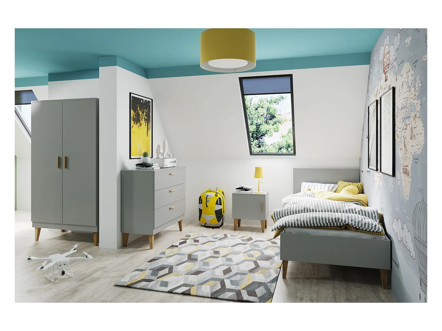 Kocot Kids Kubi 2-deurs kledingkast - Grijs