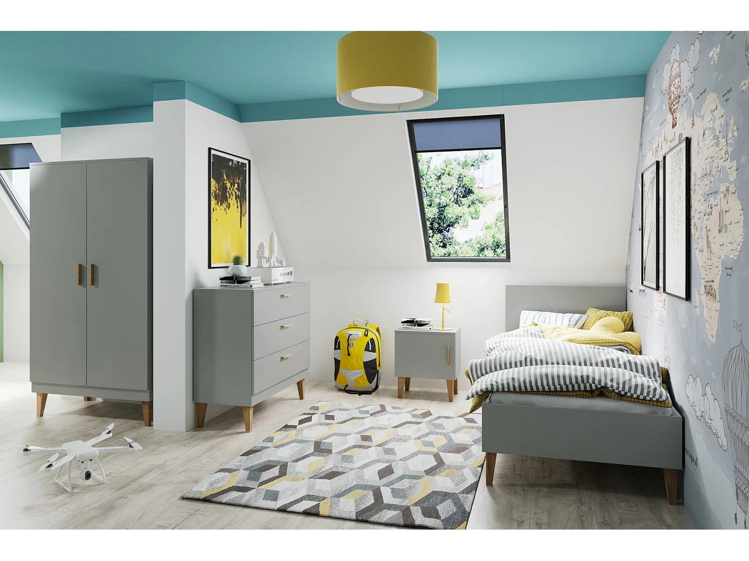 Armoire 2 portes Kubi - Gris