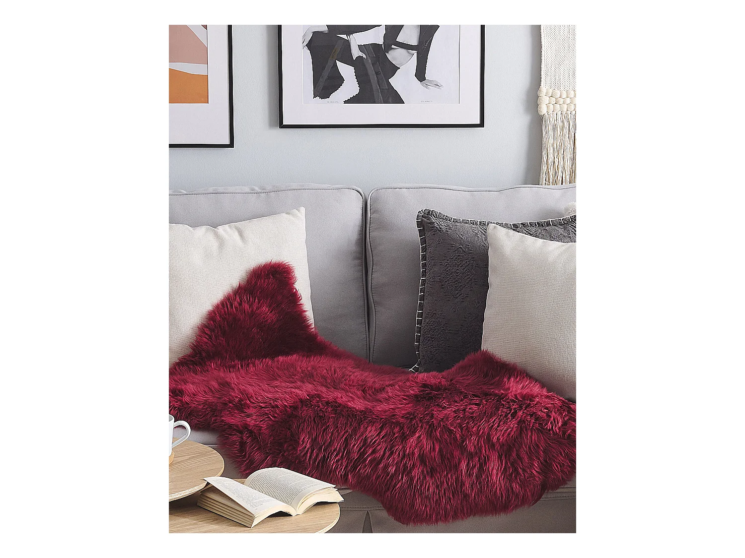 Schaffell-Teppich burgunderrot 100-110 cm Langhaar ULURU