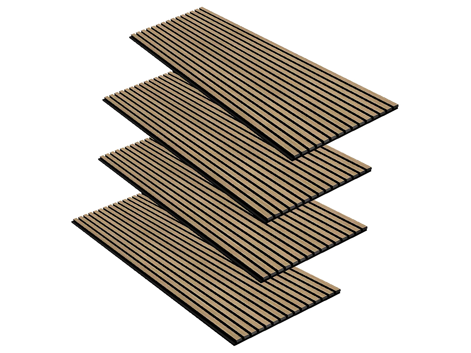 Lot de 4 panneaux muraux acoustiques tasseaux bois LOUIS 240x60 cm / 5,76 m2 - chêne clair