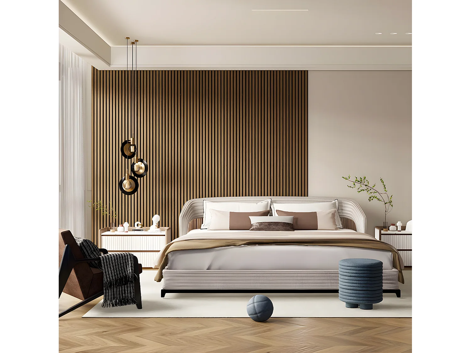 Lot de 4 panneaux muraux acoustiques tasseaux bois LOUIS 240x60 cm / 5,76 m2 - chêne clair