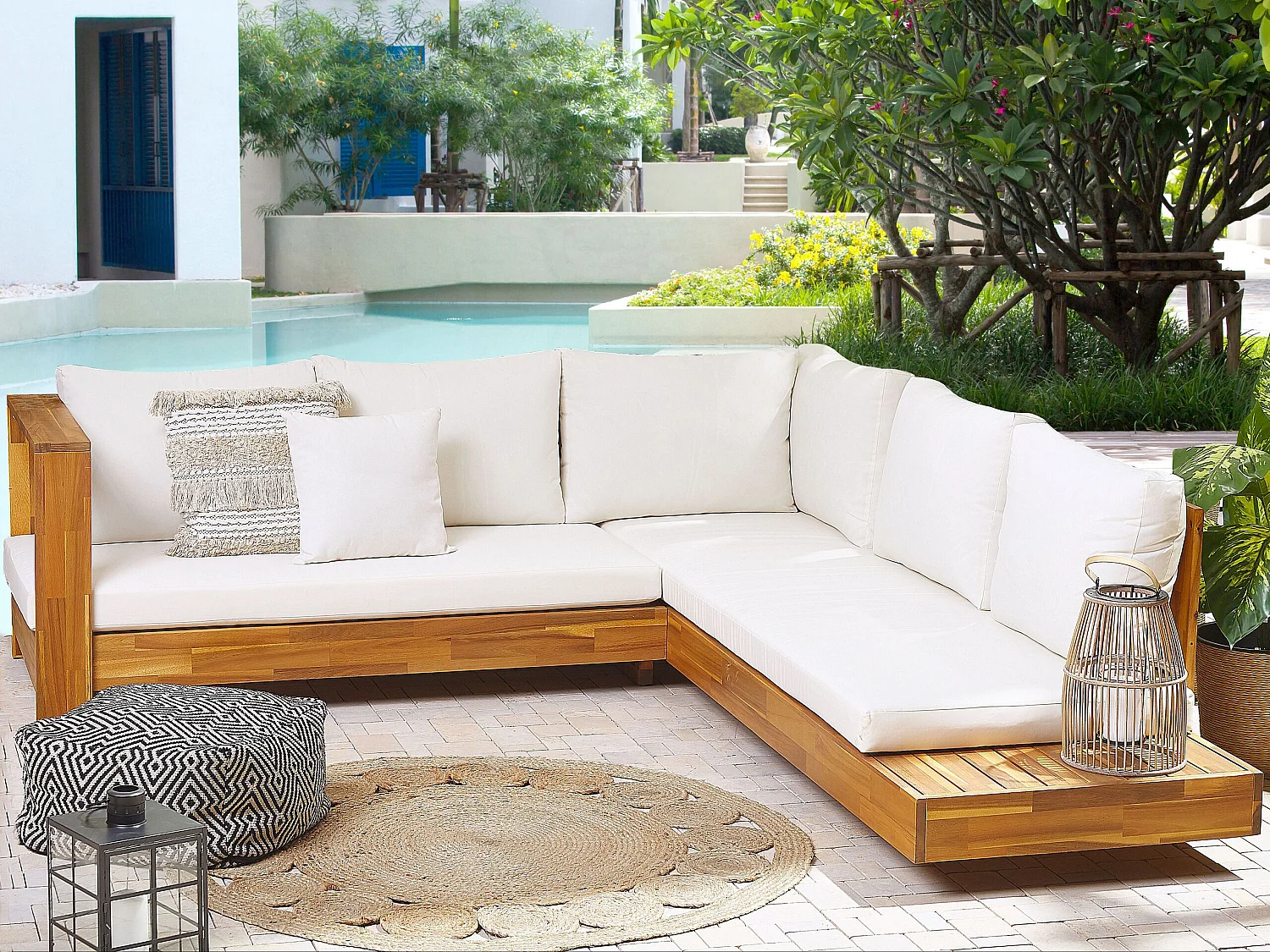 Garten Ecksofa 5-Sitzer MARETTIMO rechtsseitig zertifiziertes Akazienholz Braun