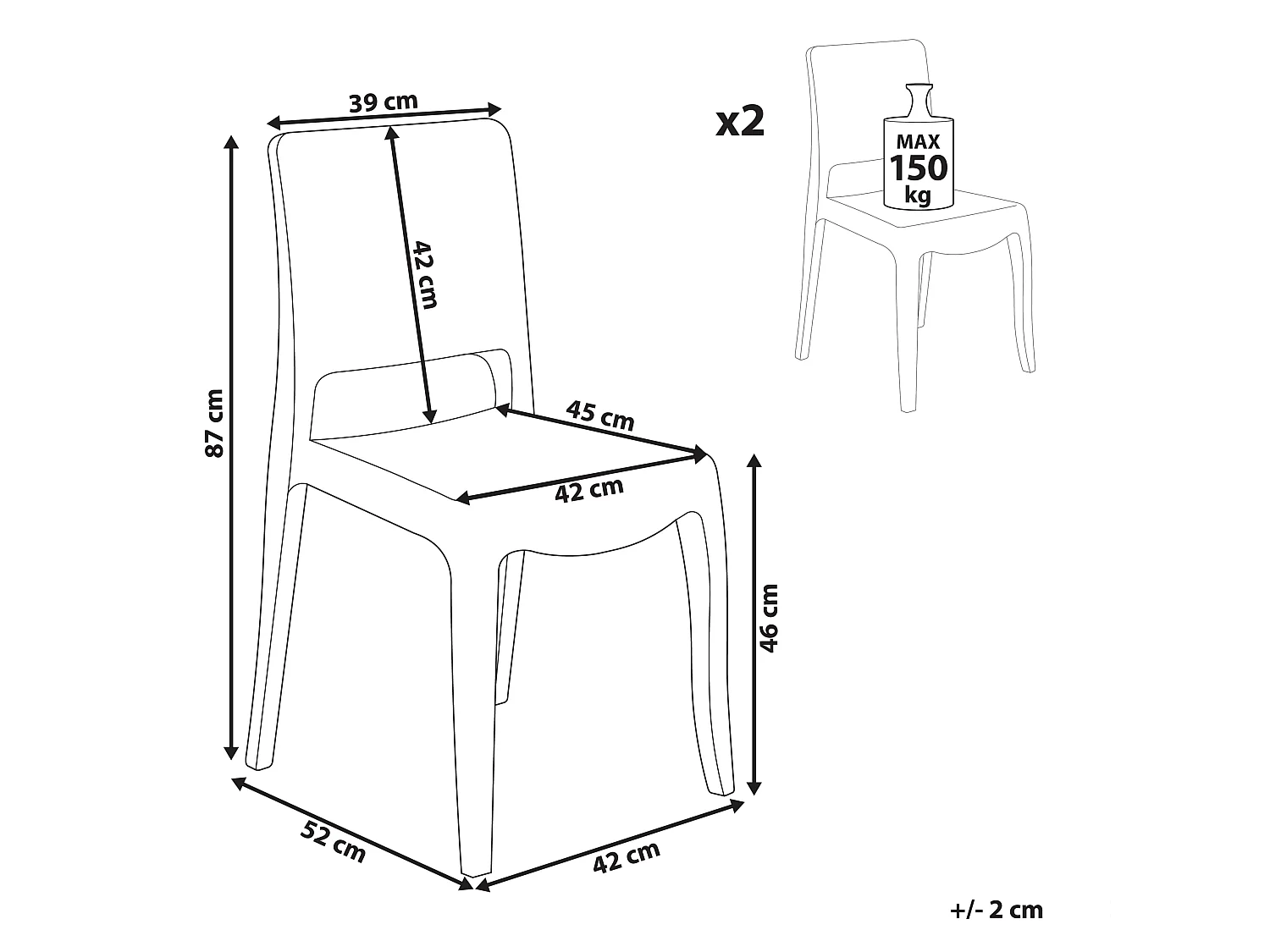 Conjunto de 2 sillas de comedor WESTBRIDGE Transparente