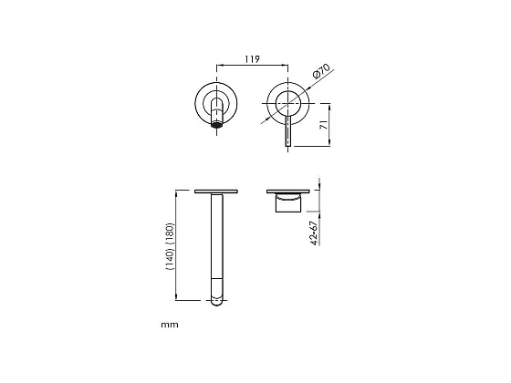 Grifo monomando mural LOOP en 6 colores  14 cm