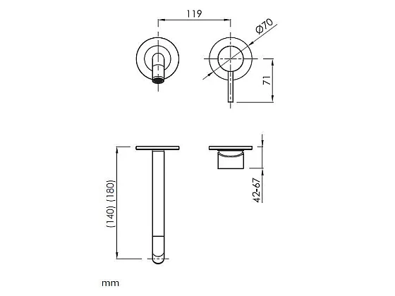 Grifo monomando mural LOOP en 6 colores  14 cm