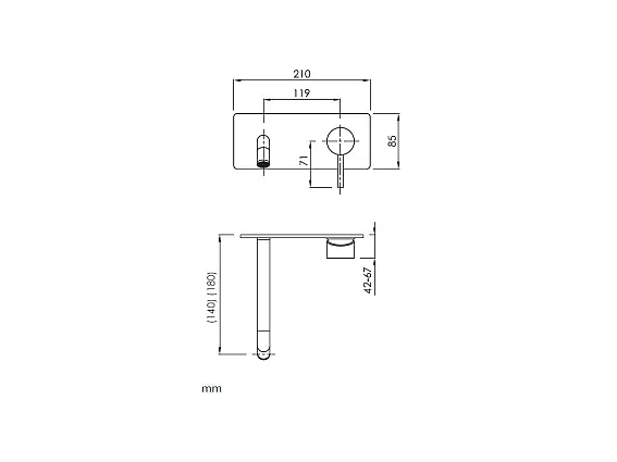 Grifo monomando mural con placa LOOP en 6 colores  18 cm