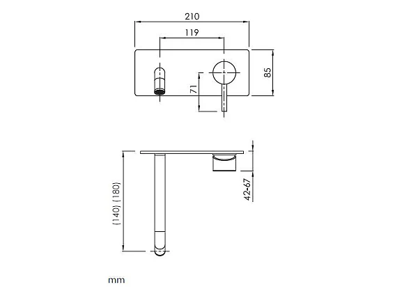 Grifo monomando mural con placa LOOP en 6 colores  18 cm