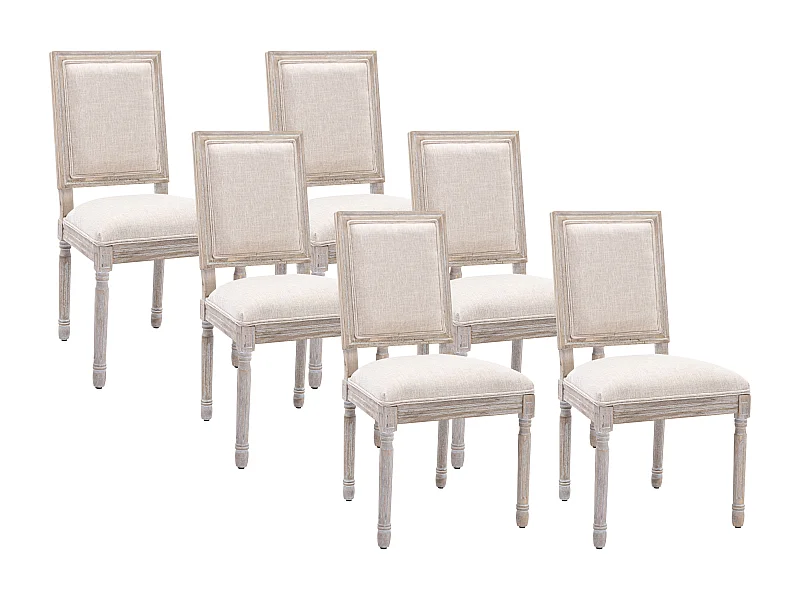 Zestaw 6 krzeseł z tkaniny i drewna kauczukowca – ekoskóra i drewno – kolor beżowy - AMBOISETTE