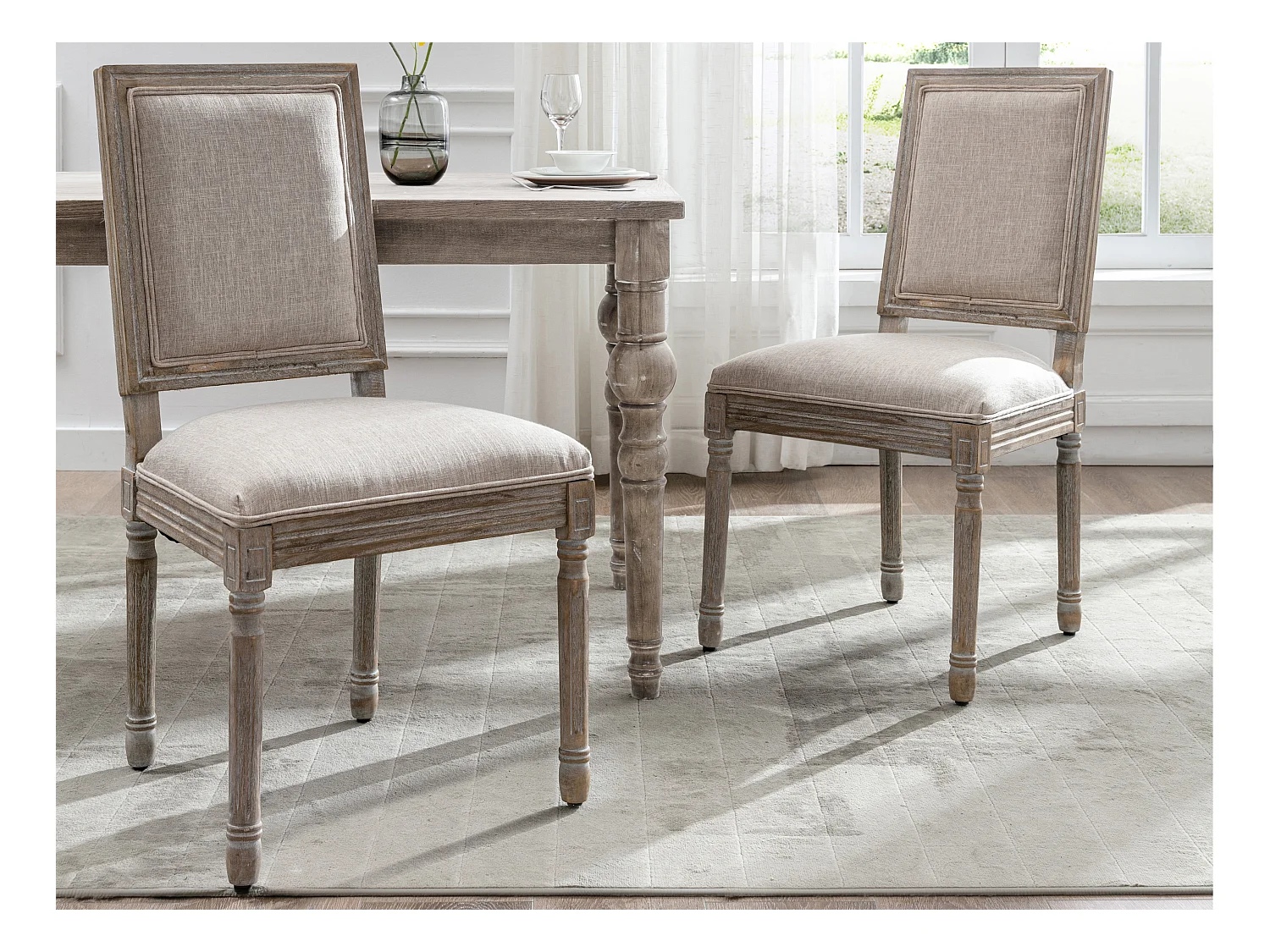 Lot de 6 chaises en tissu et bois d'hévéa - Beige - AMBOISETTE