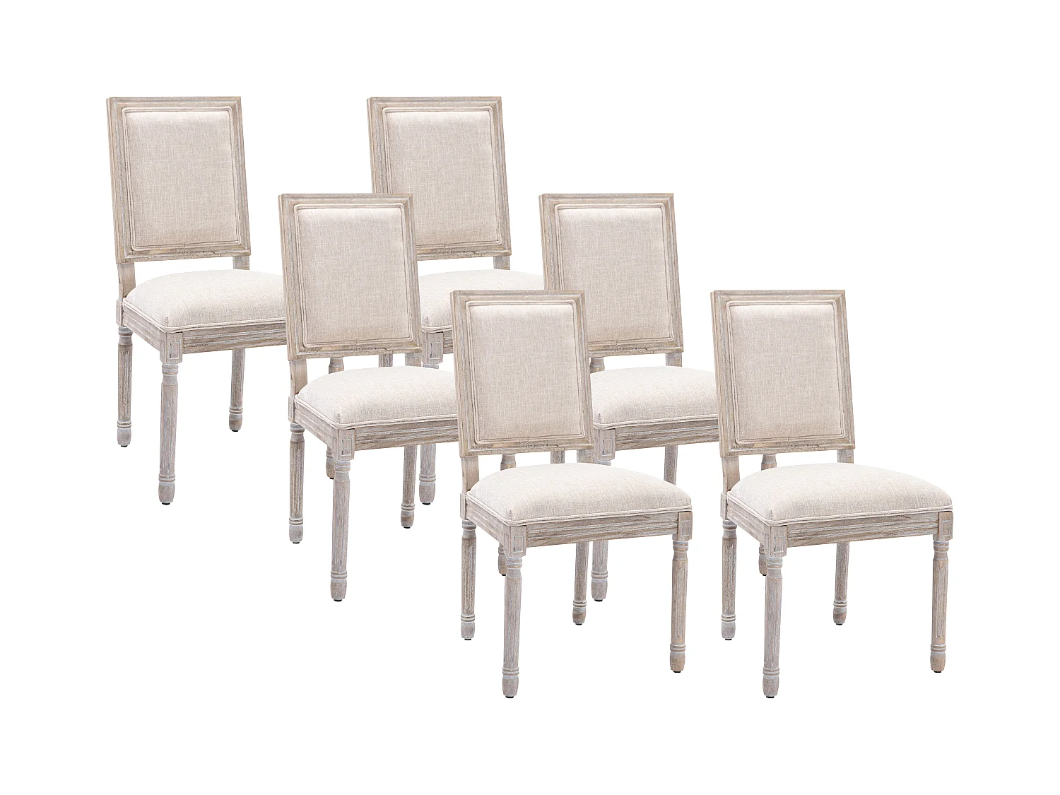 Set van 6 stoelen van stof en heveahout - Beige - AMBOISETTE