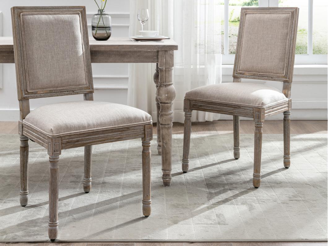 Juego de 6 sillas de tela y madera de hevea - Beige - AMBOISETTE