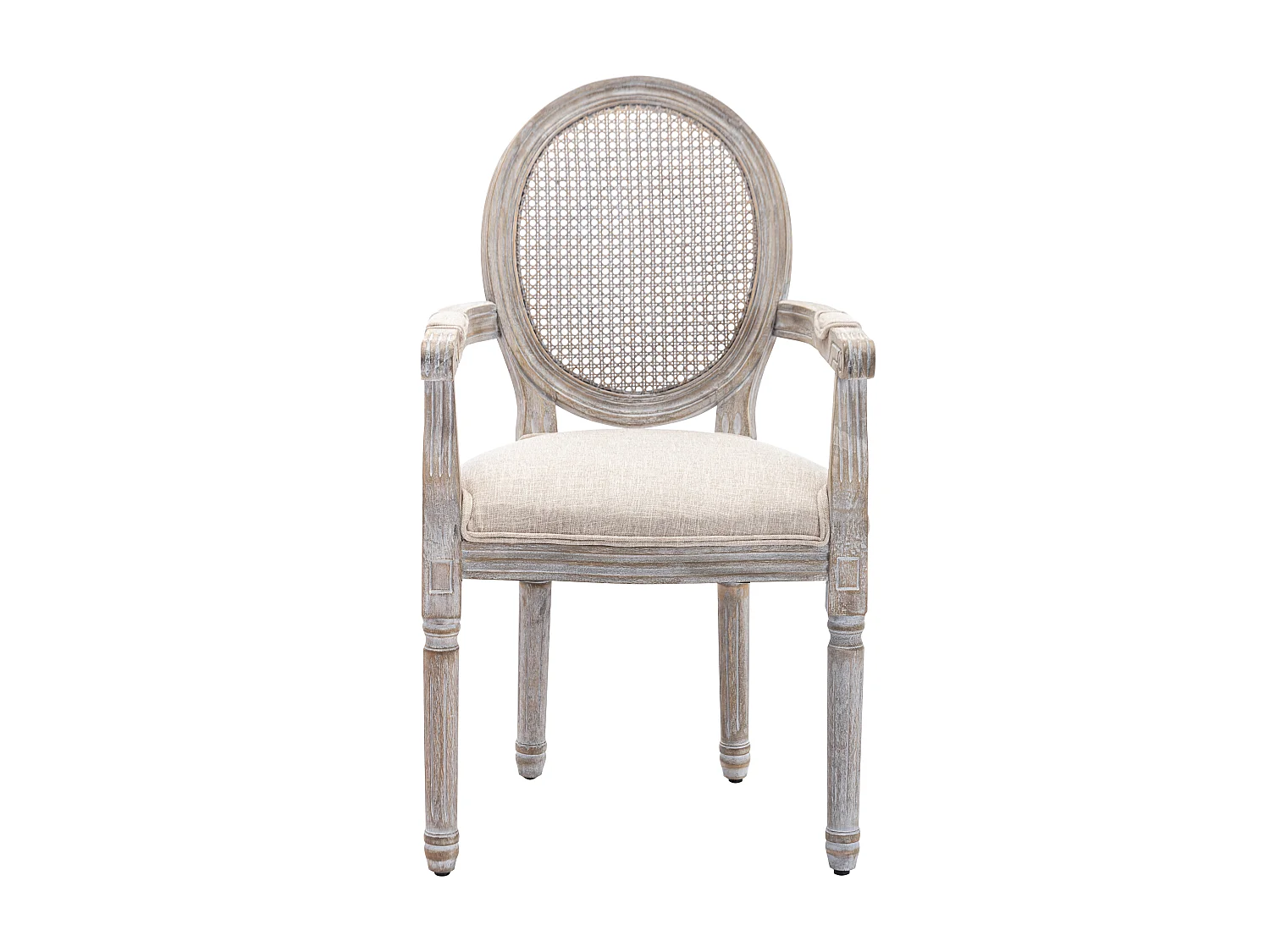 Lot de 6 chaises avec accoudoirs - Cannage, tissu et bois d'hévéa - Beige - ANTOINETTE