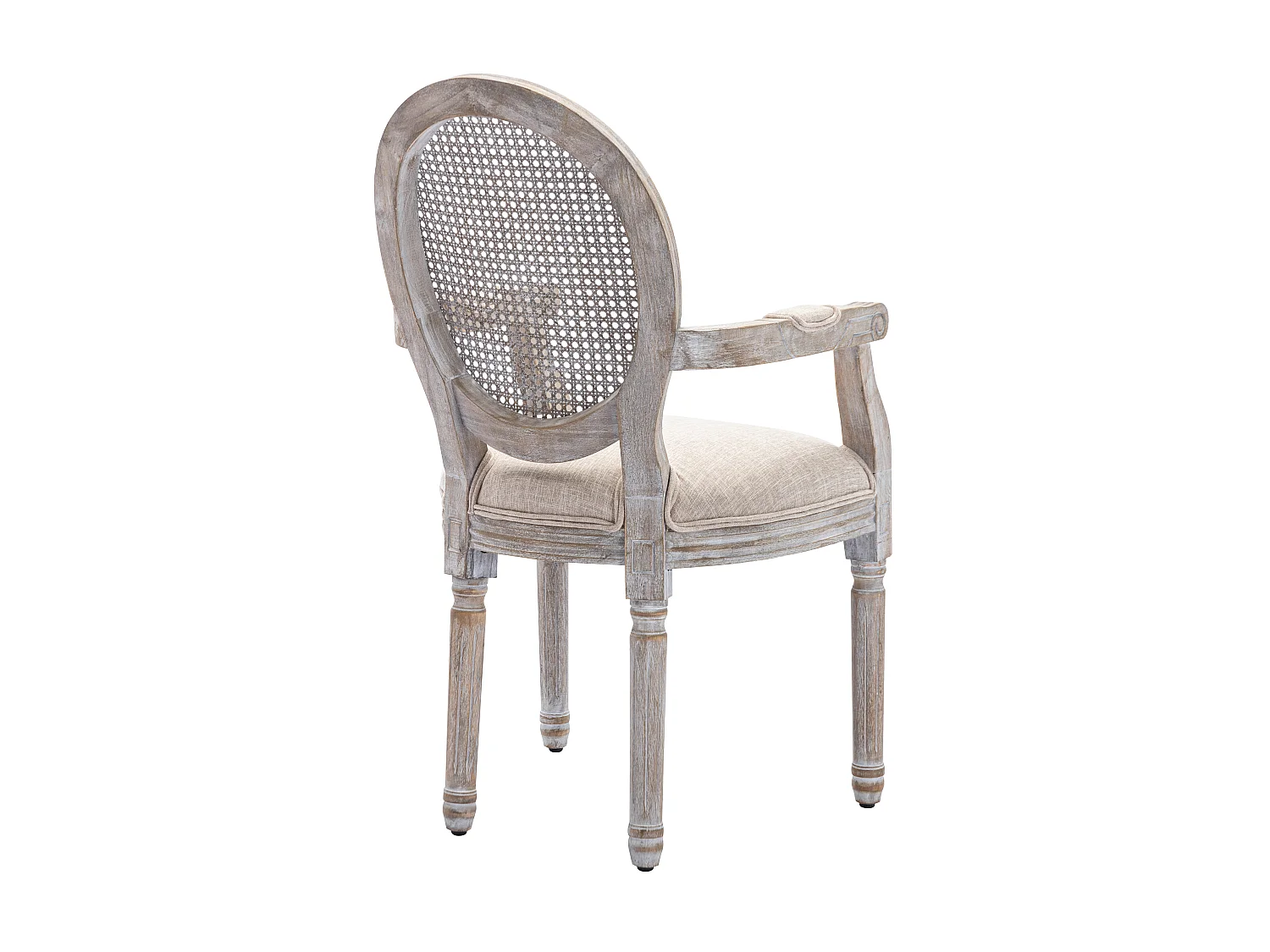 Lot de 6 chaises avec accoudoirs - Cannage, tissu et bois d'hévéa - Beige - ANTOINETTE