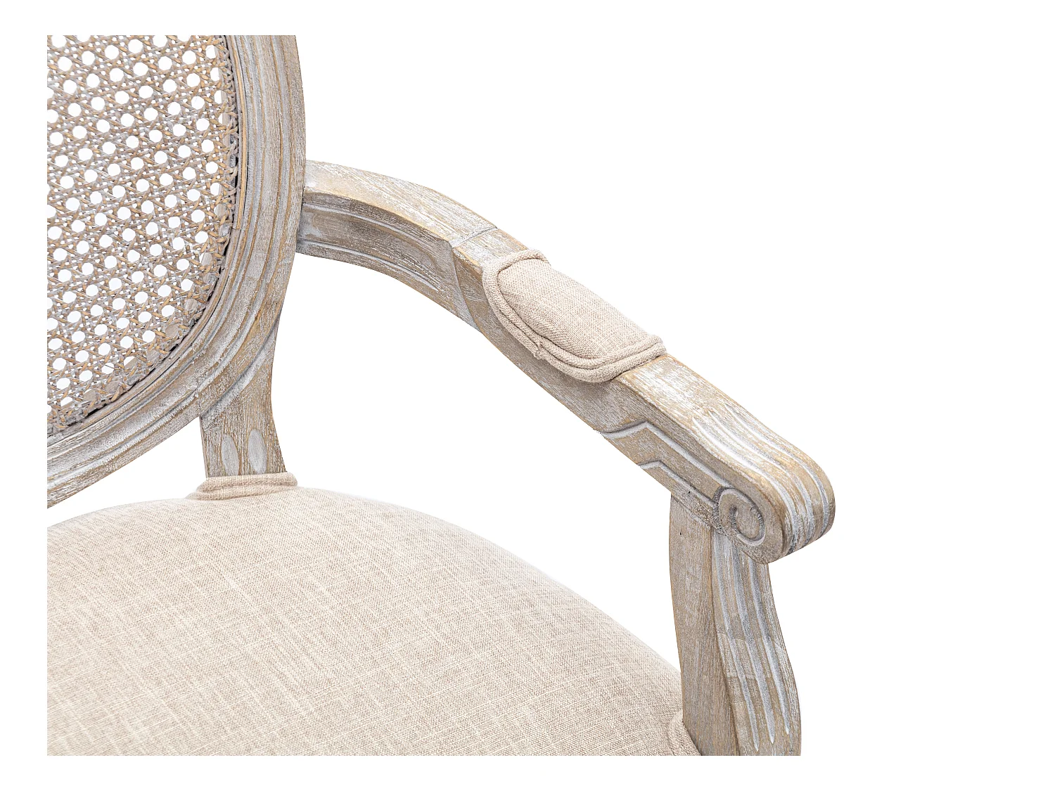 Lot de 6 chaises avec accoudoirs - Cannage, tissu et bois d'hévéa - Beige - ANTOINETTE