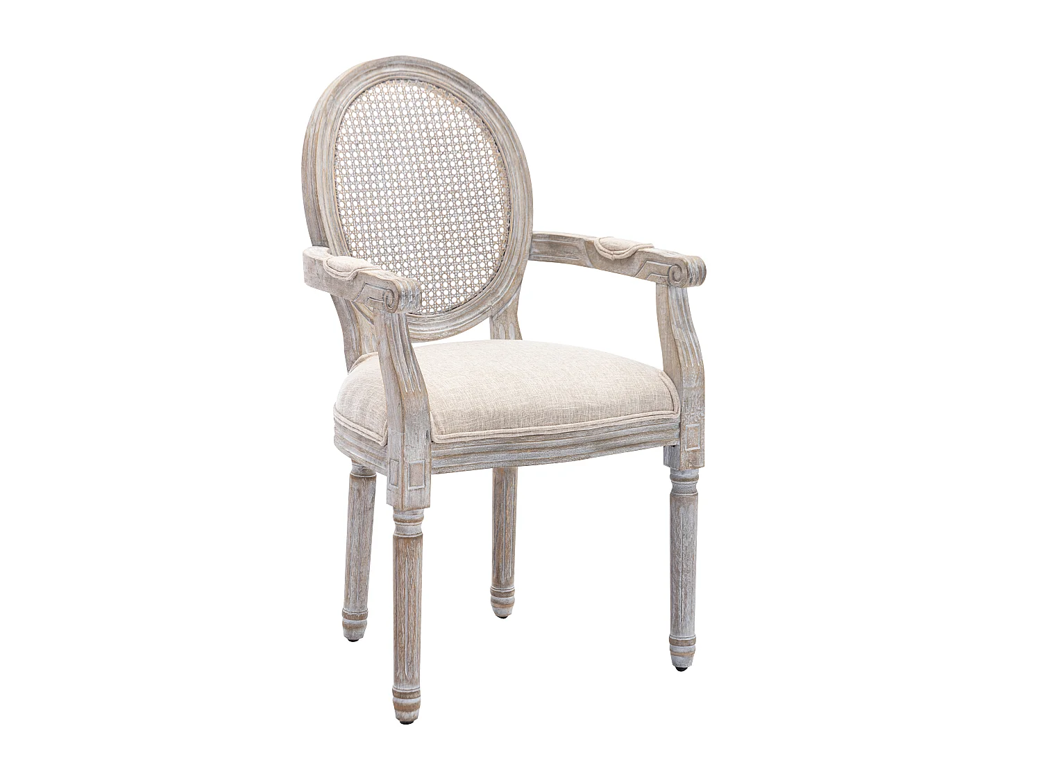 Lot de 6 chaises avec accoudoirs - Cannage, tissu et bois d'hévéa - Beige - ANTOINETTE