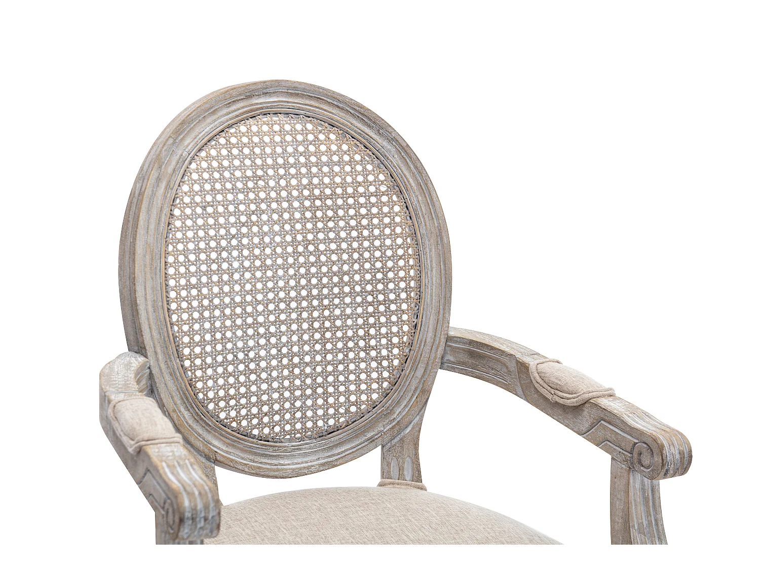 Lot de 6 chaises avec accoudoirs - Cannage, tissu et bois d'hévéa - Beige - ANTOINETTE