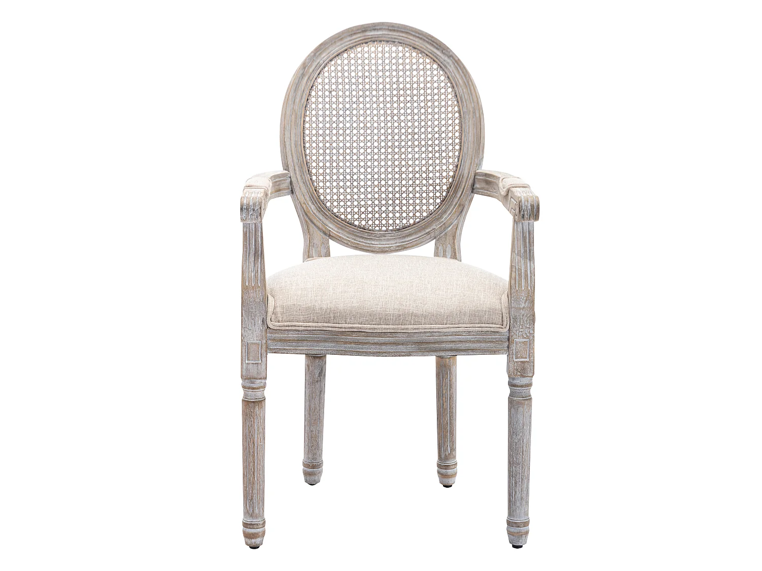 Set van 6 stoelen met armleuningen - Riet, stof en heveahout - Beige - ANTOINETTE