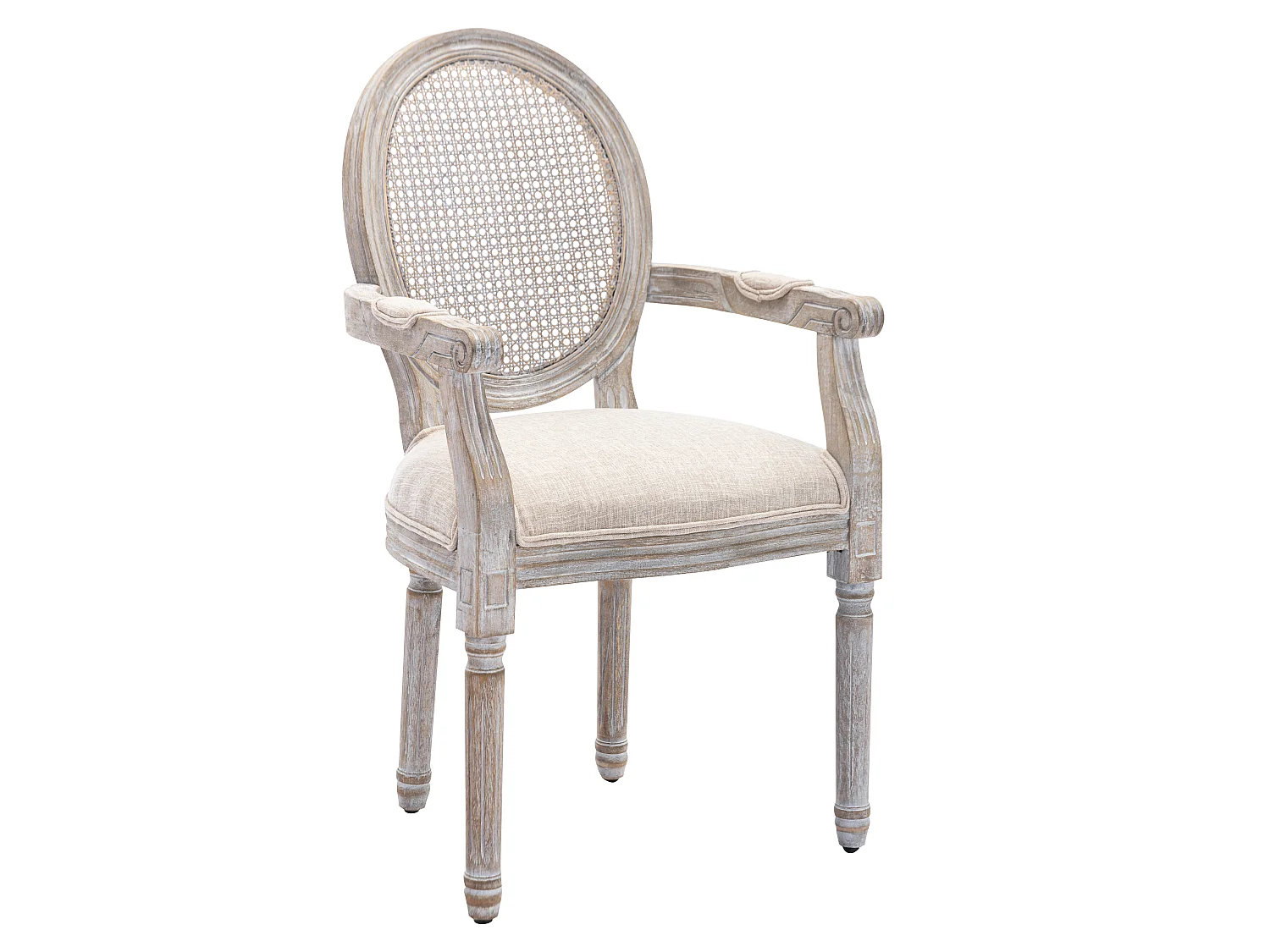 Set van 6 stoelen met armleuningen - Riet, stof en heveahout - Beige - ANTOINETTE