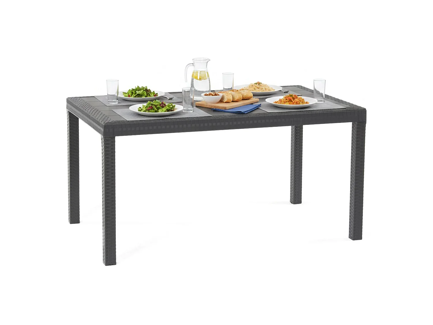 Debueh buitentafel, rechthoekige tuintafel, multifunctionele tuintafel met rotaneffect, 100% gemaakt in Italië, 150x90h74 cm, antraciet