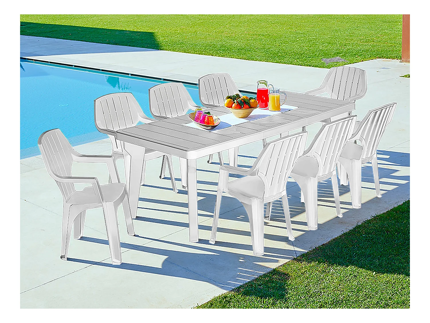 Dmora - Tavolo da esterno Anatre, 160/220x90 h74 cm, Bianco