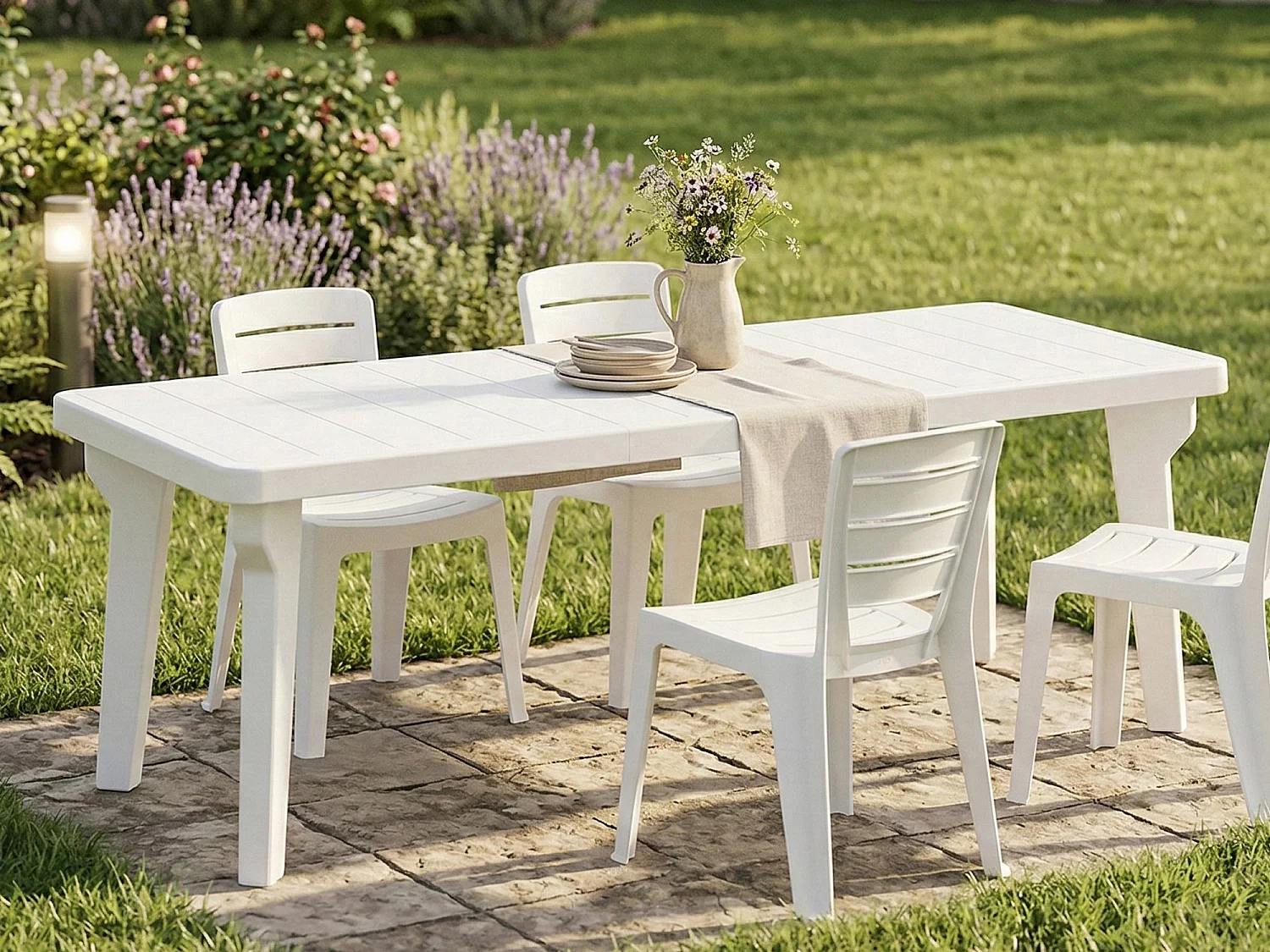Table d'extérieur Dhristo, Etagère rectangulaire, Table de jardin ou de bar extensible, 100% Made in Italy, 160-220x90h74 cm, Blanc