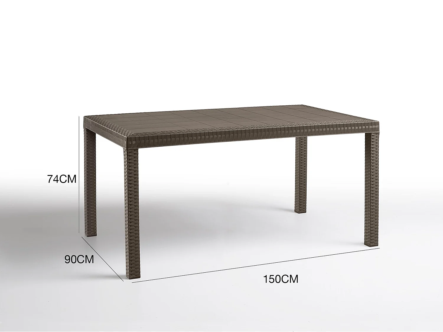 Mesa de exterior Debueh, Mesa de jardín rectangular, Mesa de jardín multiusos efecto ratán, 100% Made in Italy, 150x90h74 cm, Marrón