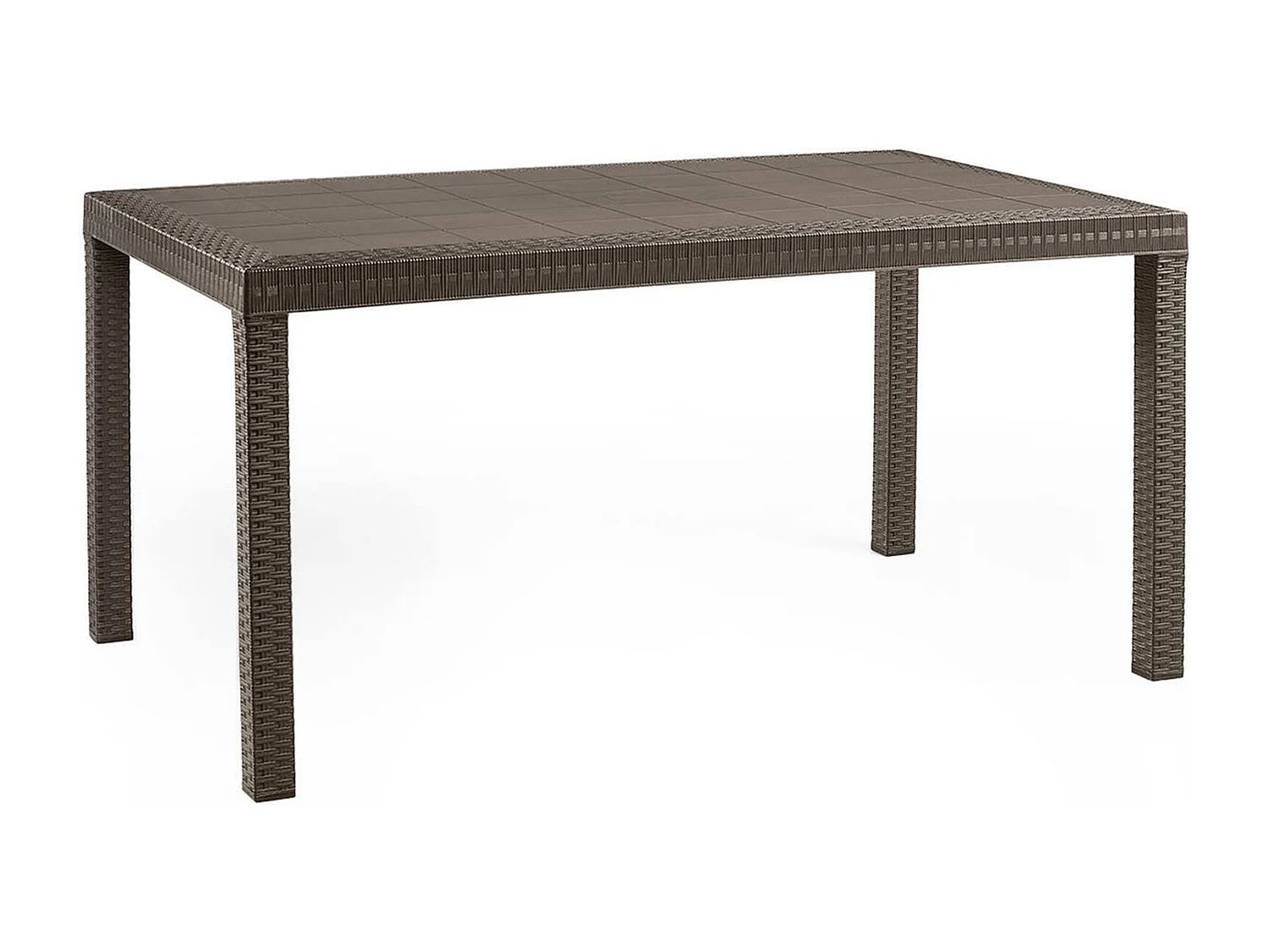 Table d'extérieur Debueh, Etagère de jardin rectangulaire, Table de jardin polyvalente effet rotin, 100% Made in Italy, 150x90h74 cm, Marron