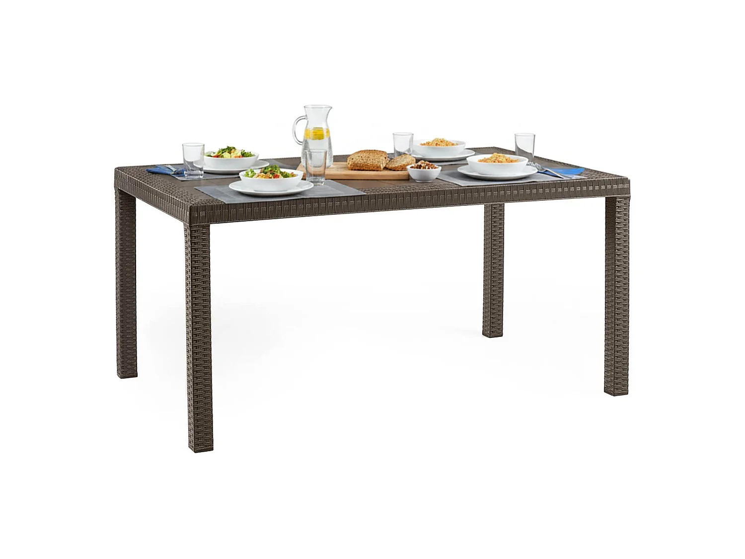 Table d'extérieur Debueh, Etagère de jardin rectangulaire, Table de jardin polyvalente effet rotin, 100% Made in Italy, 150x90h74 cm, Marron