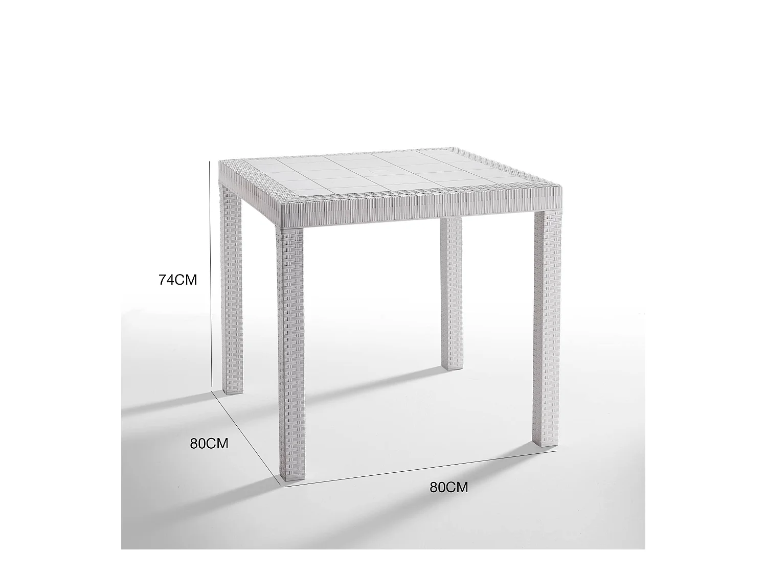 Dguidon buitentafel, Vaste vierkante tafel, Multifunctionele tuintafel met rotaneffect, 100% Made in Italy, 80x80h74 cm, Wit