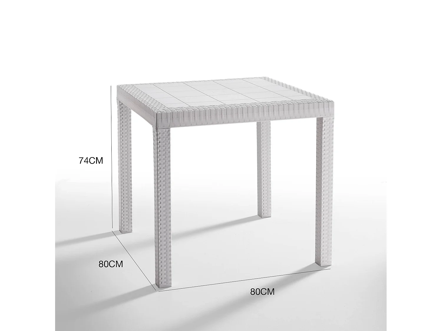 Mesa externa Dguidon, Mesa quadrada fixa, Mesa de jardim multiuso com efeito rattan, 100% Fabricado na Itália, 80x80h74 cm, Branco