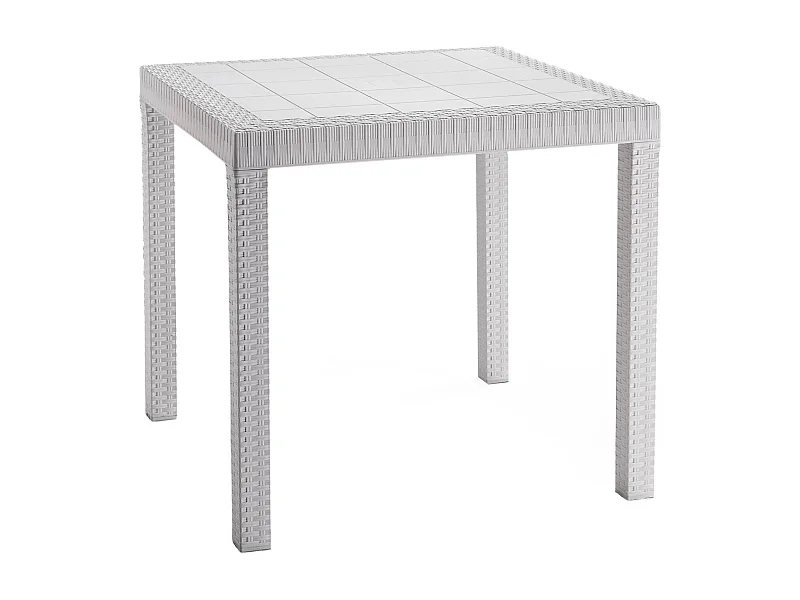 Mesa externa Dguidon, Mesa quadrada fixa, Mesa de jardim multiuso com efeito rattan, 100% Fabricado na Itália, 80x80h74 cm, Branco
