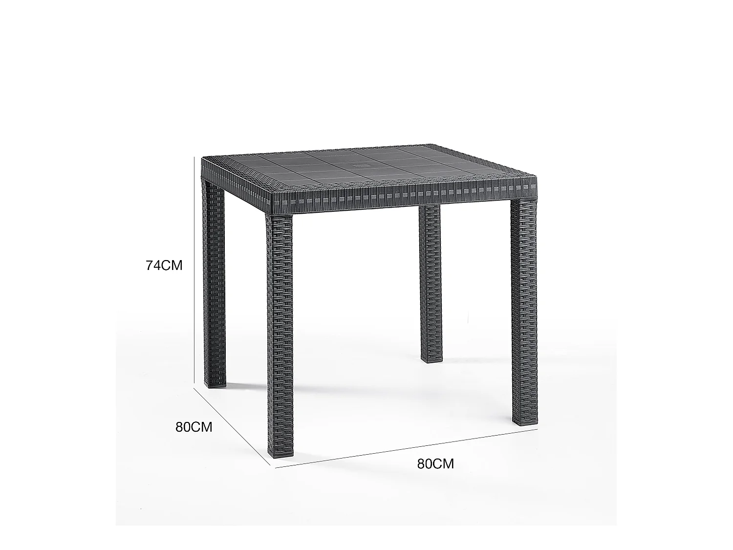 Dguidon buitentafel, Vaste vierkante tafel, Multifunctionele tuintafel met rotaneffect, 100% Made in Italy, 80x80h74 cm, Antraciet