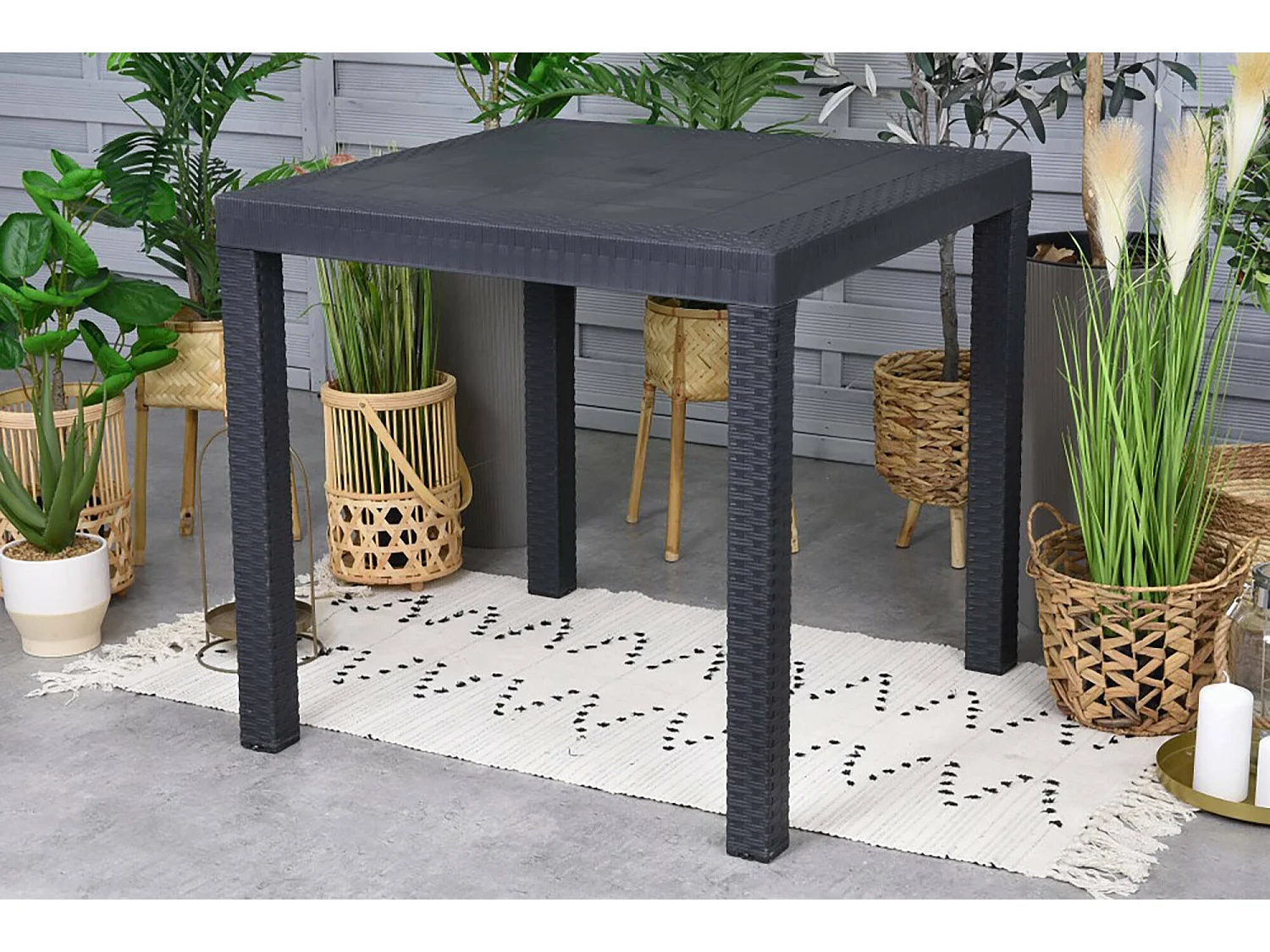 Tisch im Freien Dguidon, Fester quadratischer Tisch, Mehrzweck-Gartentisch in Rattan-Optik, 100% Made in Italy, 80x80h74 cm, Anthrazit