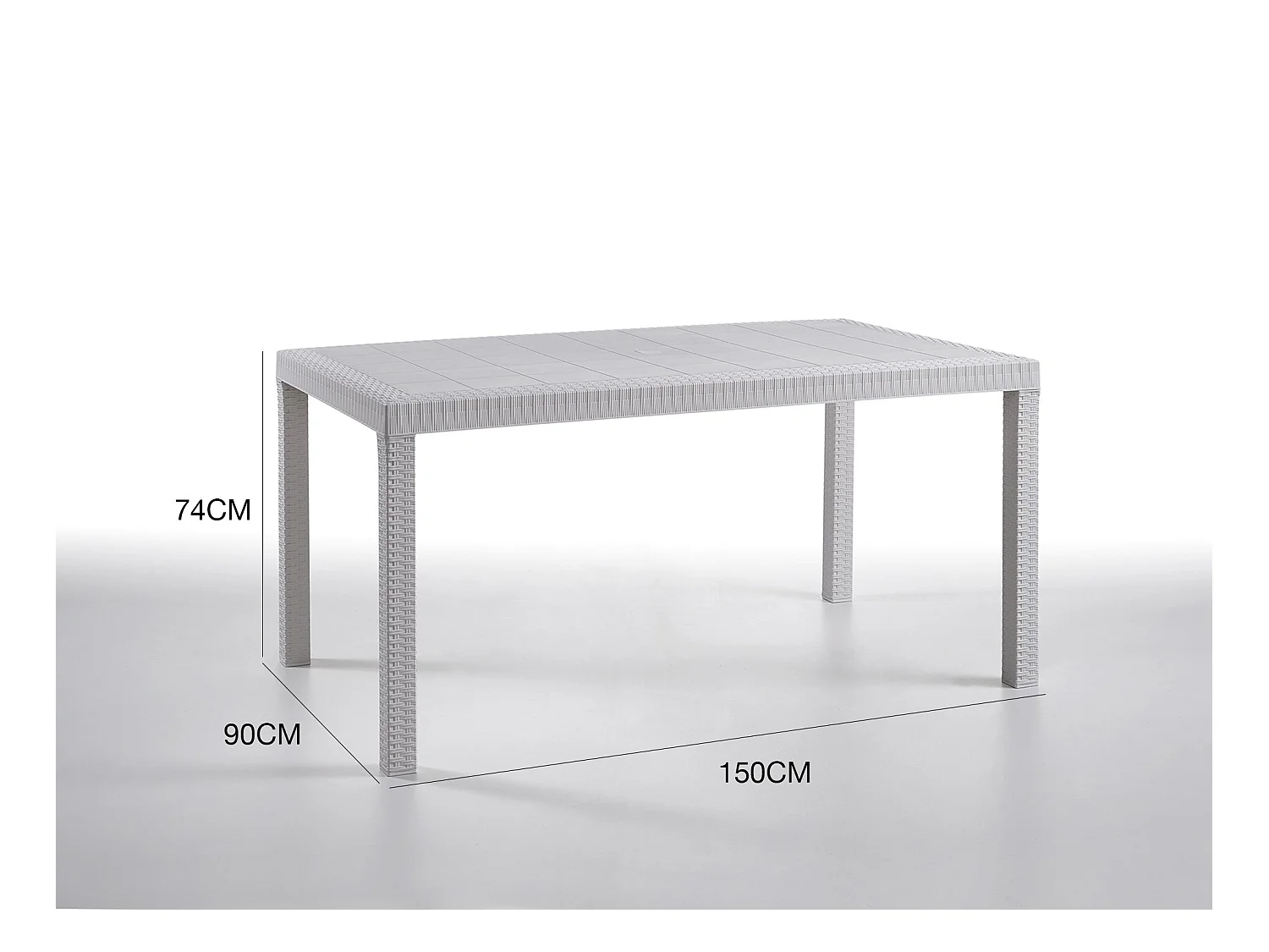 Table d'extérieur Debueh, Table de jardin rectangulaire, Table de jardin polyvalente effet rotin, 100% Made in Italy, 150x90h74 cm, Blanc