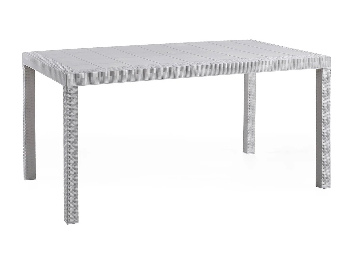 Table d'extérieur Debueh, Table de jardin rectangulaire, Table de jardin polyvalente effet rotin, 100% Made in Italy, 150x90h74 cm, Blanc