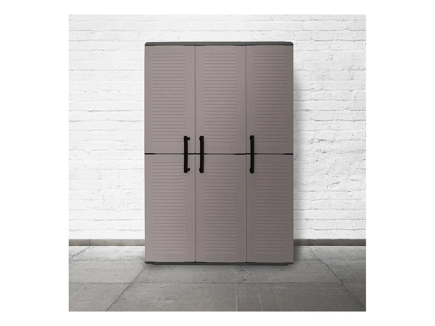 Bezemkast voor binnen of buiten, kast met 3 deuren en 3 verstelbare planken in polypropyleen, 100% Made in Italy, 102x37h163 cm, grijze kleur