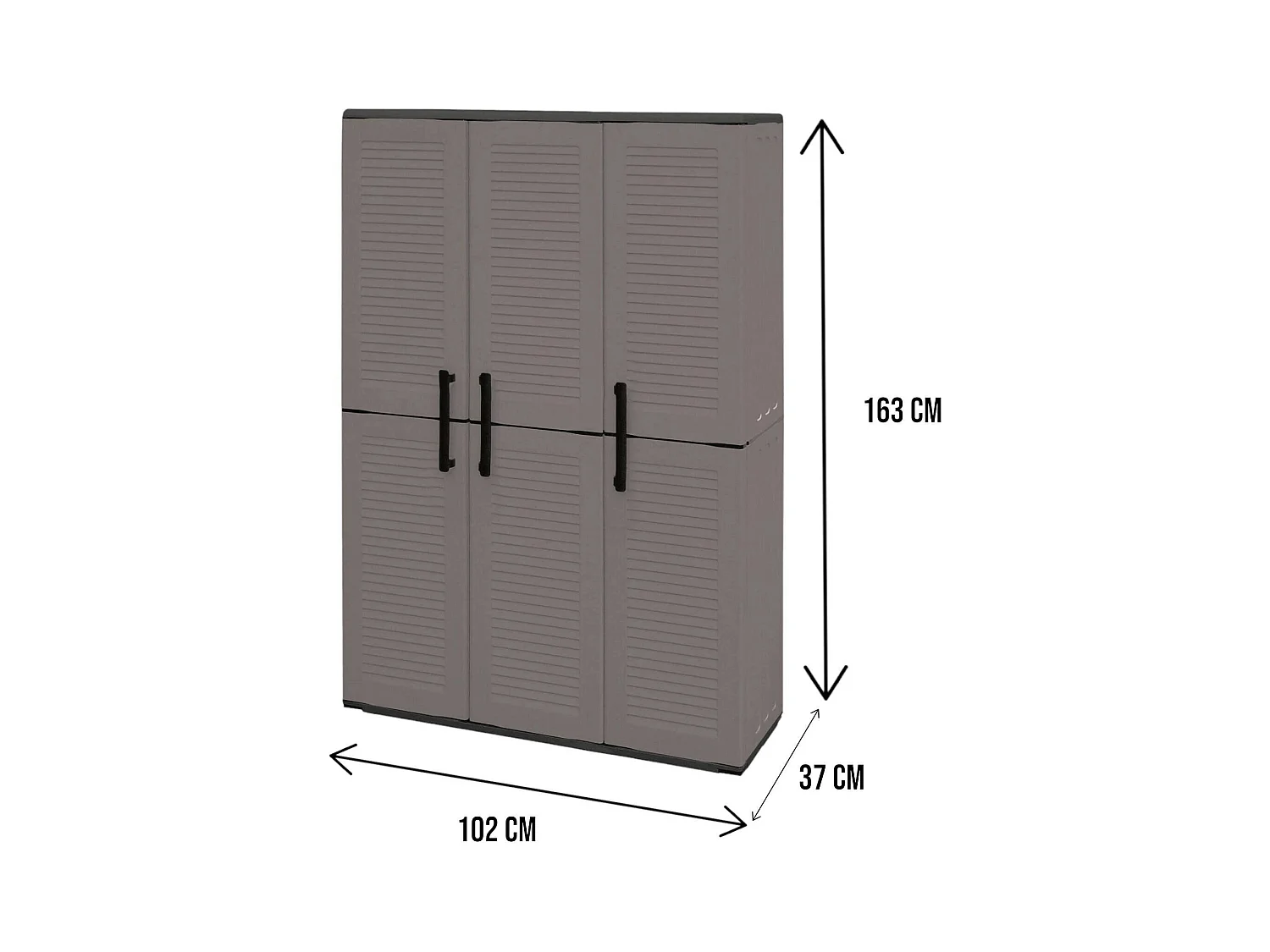 Bezemkast voor binnen of buiten, kast met 3 deuren en 3 verstelbare planken in polypropyleen, 100% Made in Italy, 102x37h163 cm, grijze kleur
