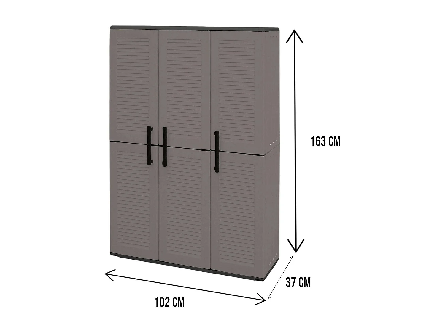 Armario exterior o interior, 3 puertas y 3 estantes de polipropileno ajustables, 100% Made in Italy, 102x37h163 cm, color gris