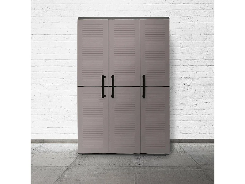 Armario exterior o interior, 3 puertas y 3 estantes de polipropileno ajustables, 100% Made in Italy, 102x37h163 cm, color gris