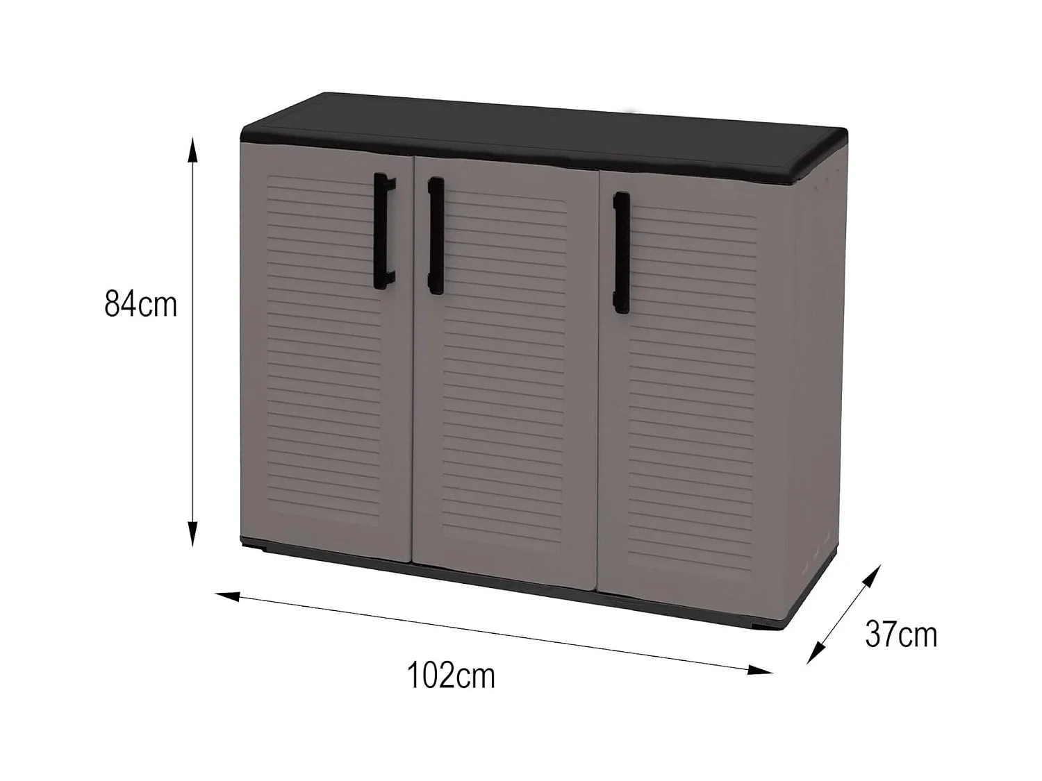 Mehrzweck Außen oder Innenwechselschrank, 3 türiges Mobile und 1 Polypropylen Regal, 100% Made in Italy, 102x37H84 cm, graue Farbe