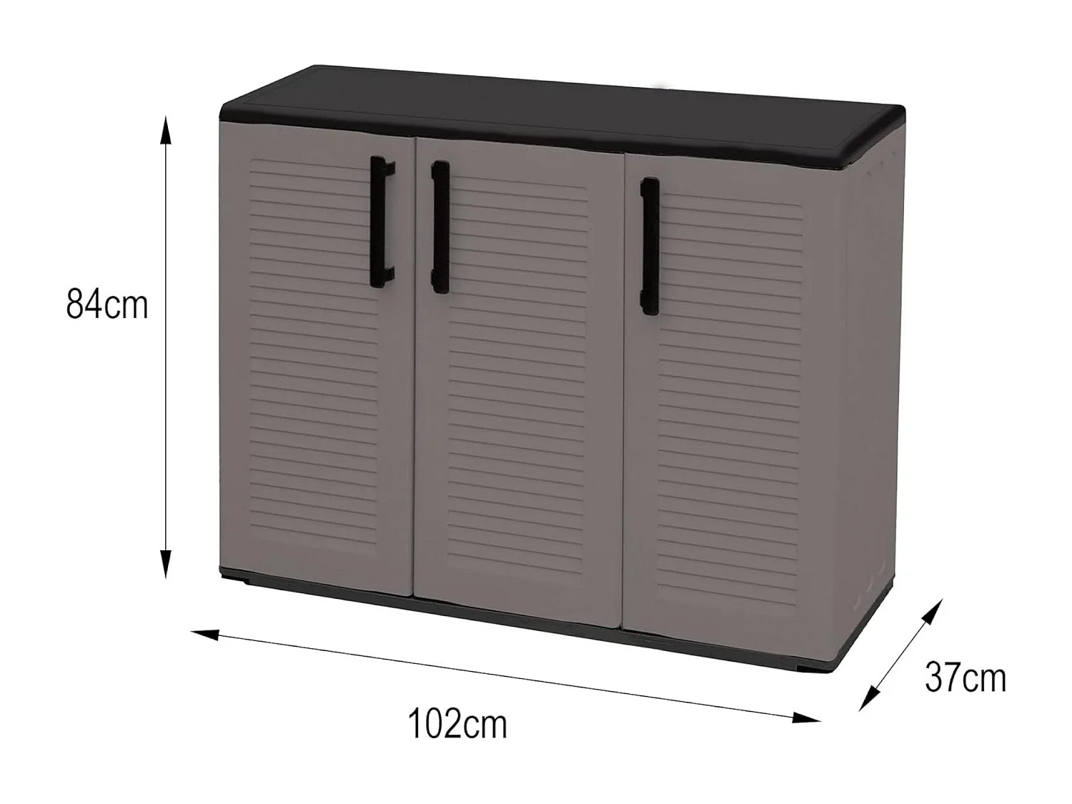 Multifunctionele kledingkast voor binnen of buiten, kast met 3 deuren en 1 plank in polypropyleen, 100% Made in Italy, 102x37h84 cm, grijze kleur