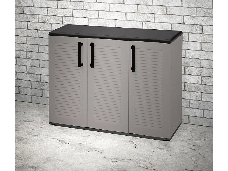 Armário multiuso de exterior ou interior, armário com 3 portas e 1 prateleira em polipropileno, 100% Fabricado em Itália, 102x37h84 cm, Cor Cinzento
