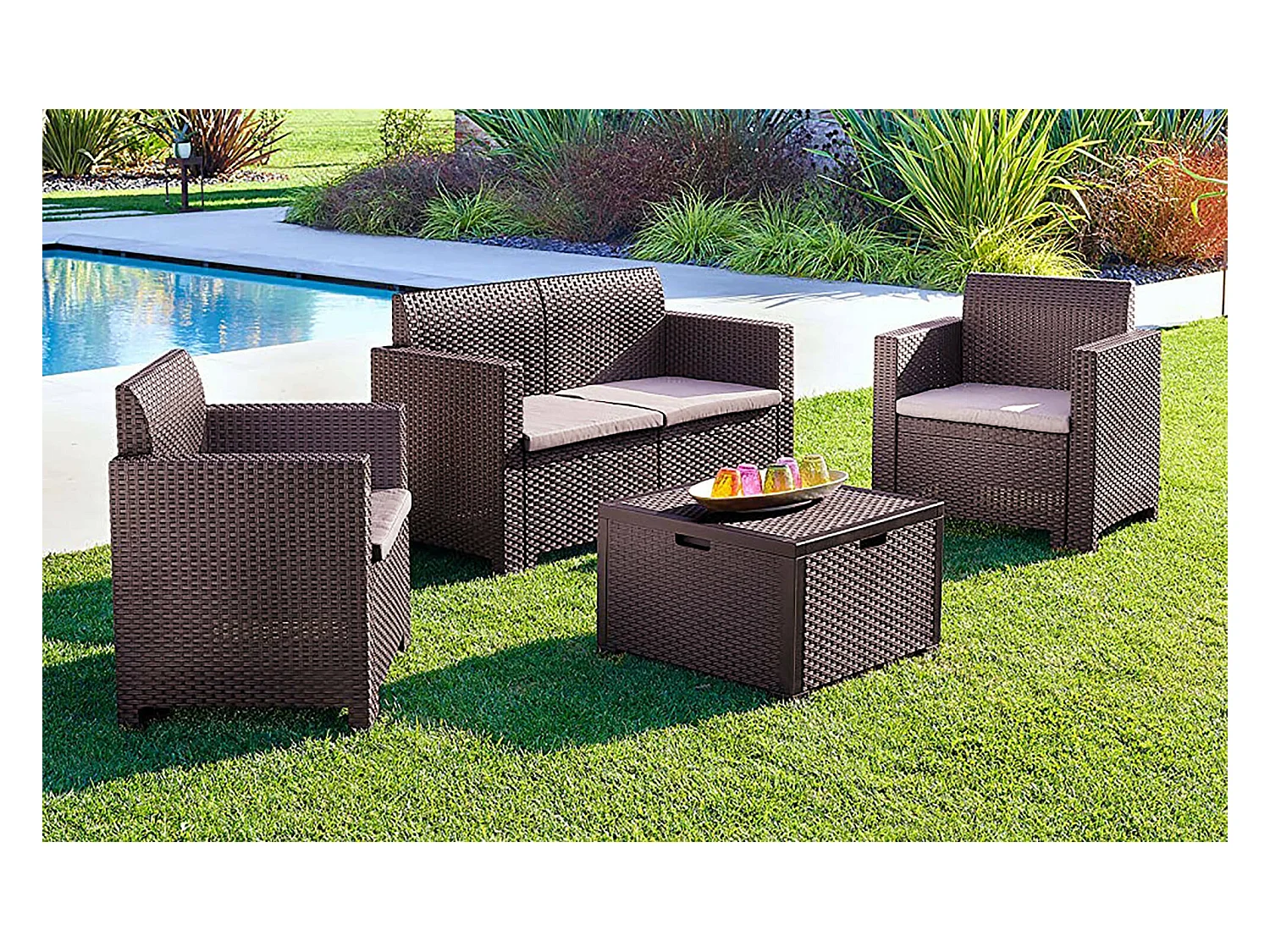 Dmora - Set salotto da esterno Gazania, Made in Italy, Antracite