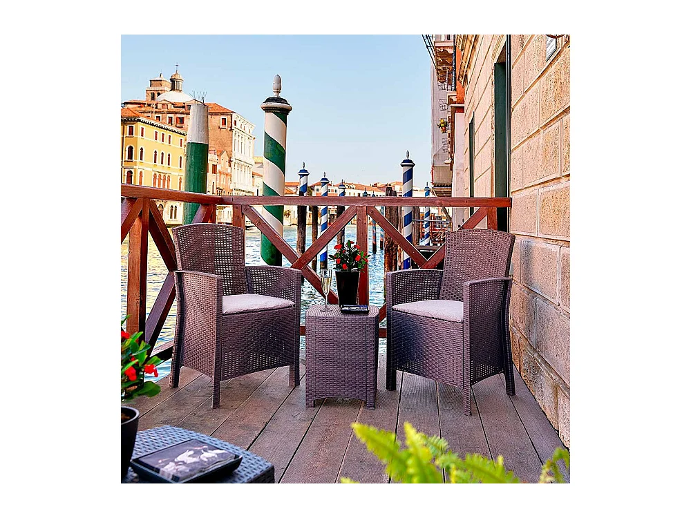 Dfre loungeset voor buiten, Tuinset met kussens, Loungeset voor binnen en buiten met rotaneffect, 100% Made in Italy, Bruin