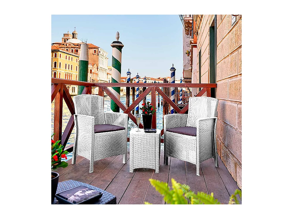 Dfre loungeset voor buiten, Tuinset met kussens, Loungeset voor binnen en buiten met rotaneffect, 100% Made in Italy, Wit