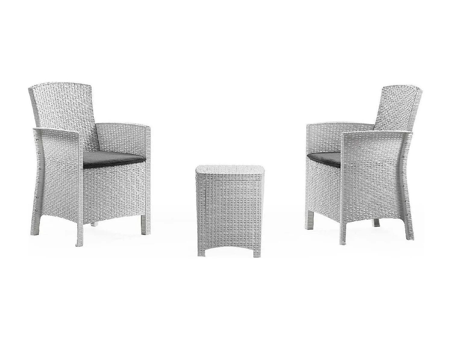 Ensemble de salon d'extérieur Dfre, Ensemble de jardin avec coussins, Ensemble de salon d'intérieur effet rotin, 100% Made in Italy, Blanc