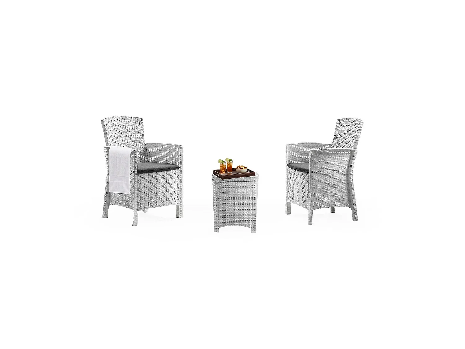 Ensemble de salon d'extérieur Dfre, Ensemble de jardin avec coussins, Ensemble de salon d'intérieur effet rotin, 100% Made in Italy, Blanc