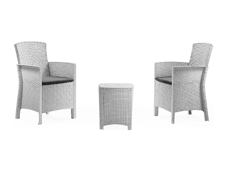 Enemble de alon d'extérieur Dfre, Enemble de jardin avec couin, Enemble de alon d'intérieur effet rotin, 100% Made in Italy, Blanc