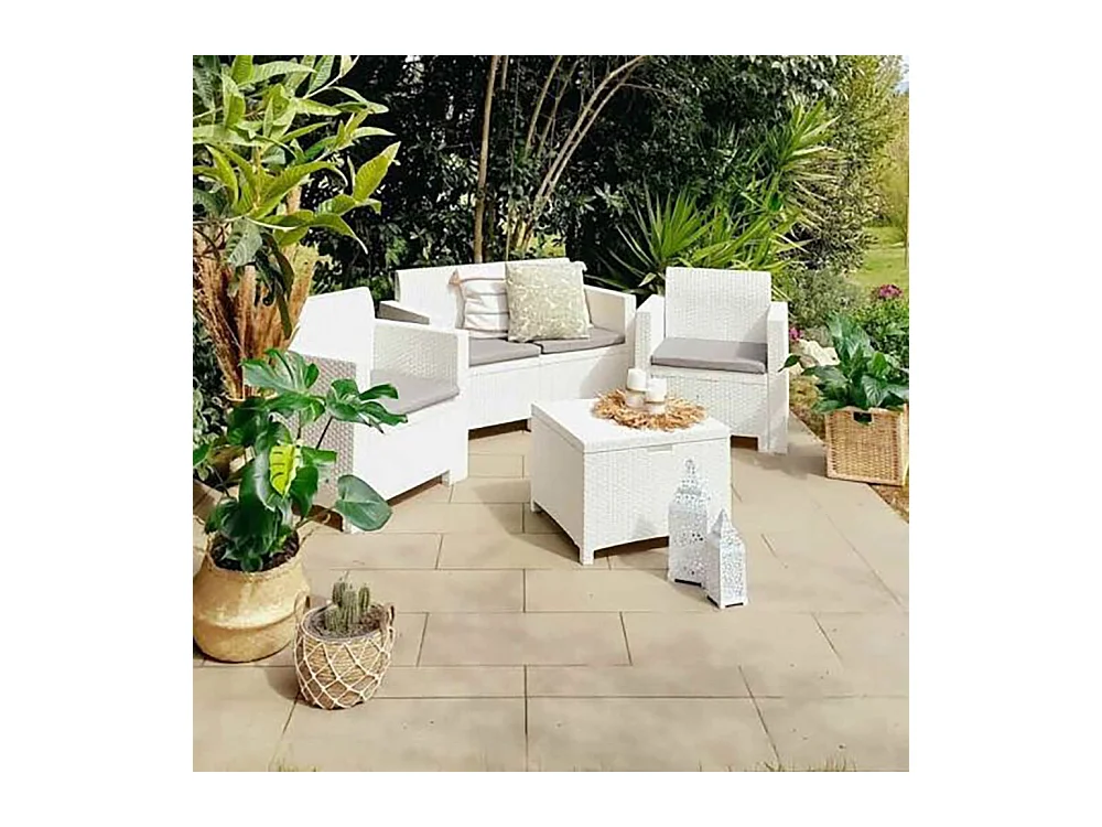 Dmotto outdoor loungeset, Tuinset met kussens, Rotan effect loungeset voor binnen en buiten, 100% Made in Italy, Wit