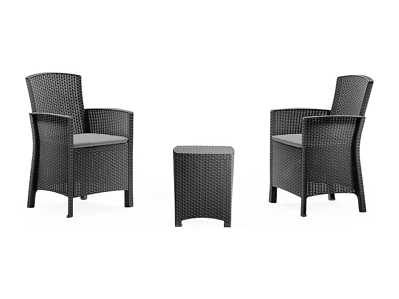 Conjunto de salón exterior Dfre, Conjunto de jardín con cojines, Conjunto de salón interior efecto ratán, 100% Made in Italy, Antracita